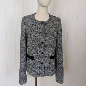 Karl Lagerfeld Paris tweed button-front jacket in black and soft white